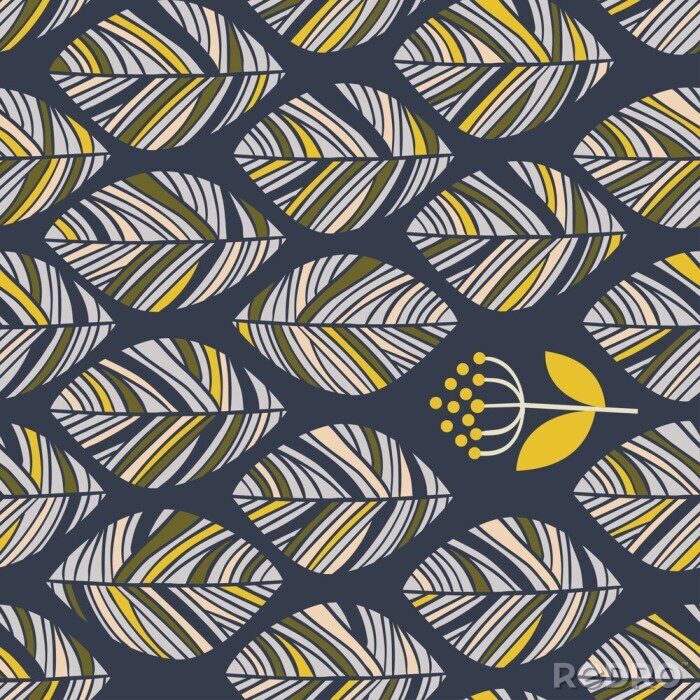 Tapete Blätter mit bunten Streifen