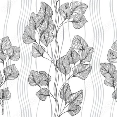 Tapete Blätter und Linien im minimalistischen Stil