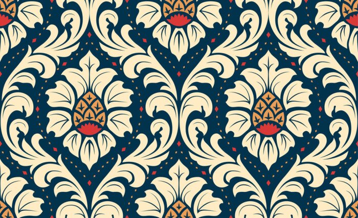 Tapete Blätter und Zapfen im klassischen Stil