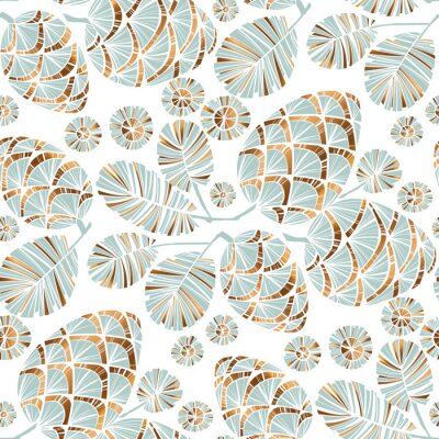 Tapete Blätter und Zapfen in Grautönen und Goldimitat