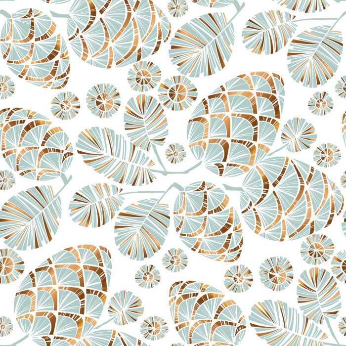 Tapete Blätter und Zapfen in Grautönen und Goldimitat