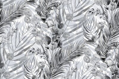 Blätter von Bäumen und Gras in Grau