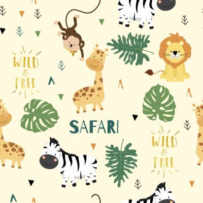Poster Blatt- und Safari-Tiermuster