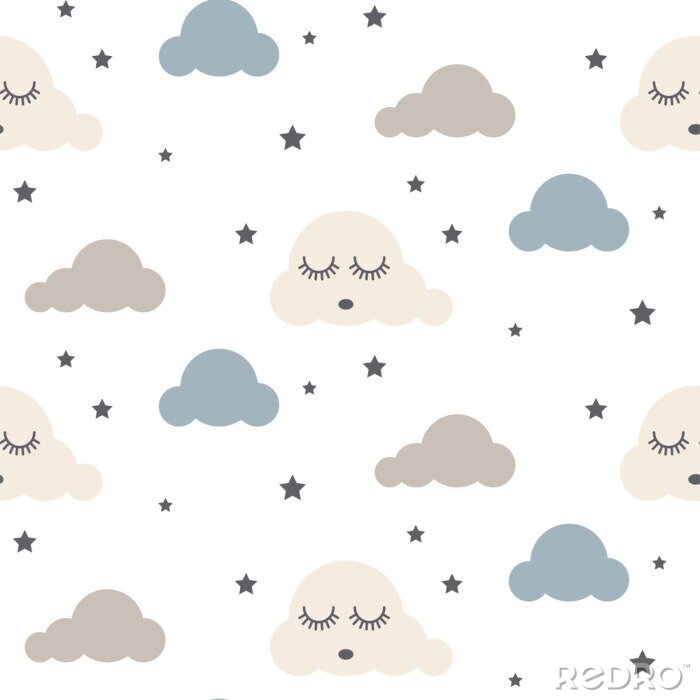 Tapete Blau-graue schlafende Wolken
