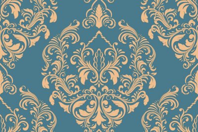 Tapete Blau-orangefarbenes Muster mit Ornament