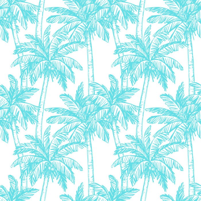 Tapete Blau skizzierte tropische Bäume