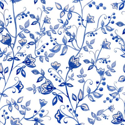 Tapete Blaue Blumen Ornament