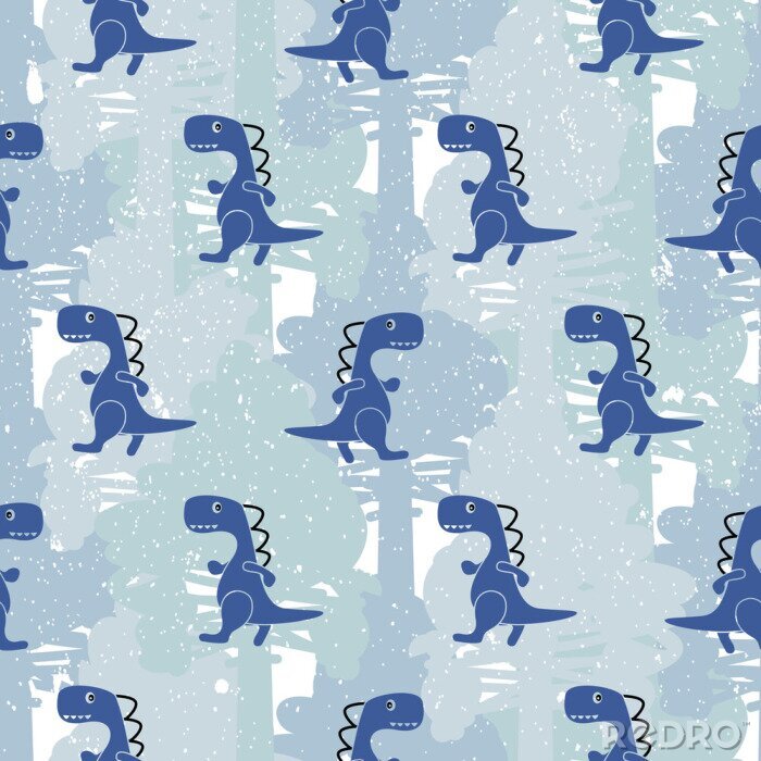 Tapete Blaue Dinosaurier auf blauem Hintergrund