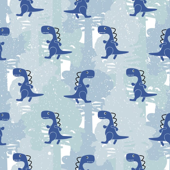 Tapete Blaue Dinosaurier auf blauem Hintergrund