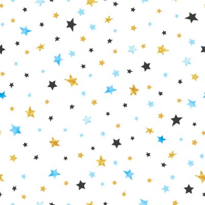 Sticker Blaue gelbe schwarze Sterne weißer Hintergrund