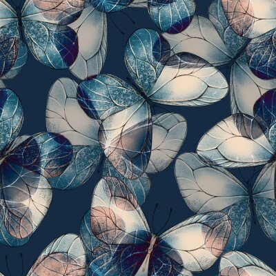 Tapete Blaue realistische Retro-Schmetterlinge