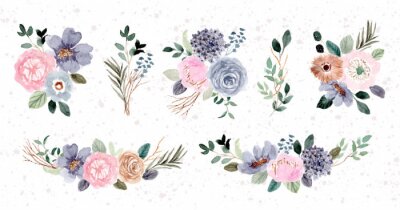 Sticker Blaue-rosa subtile Blumenillustrationen
