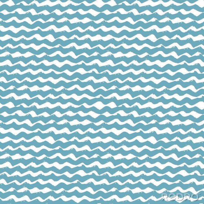 Tapete Blaue Wellen auf weißem Hintergrund