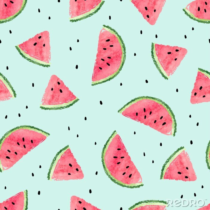 Tapete Blauer Hintergrund mit Wassermelonenfrüchten