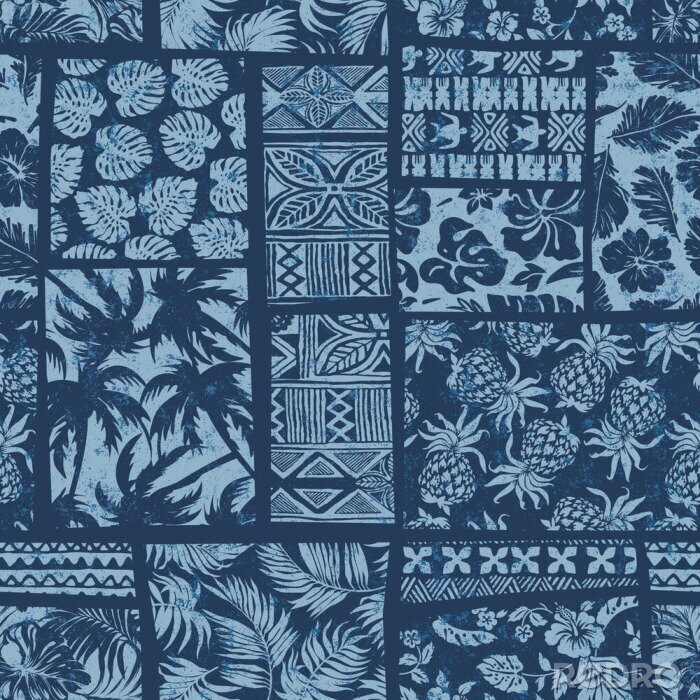 Tapete Blaues Patchwork im hawaiianischen Stil