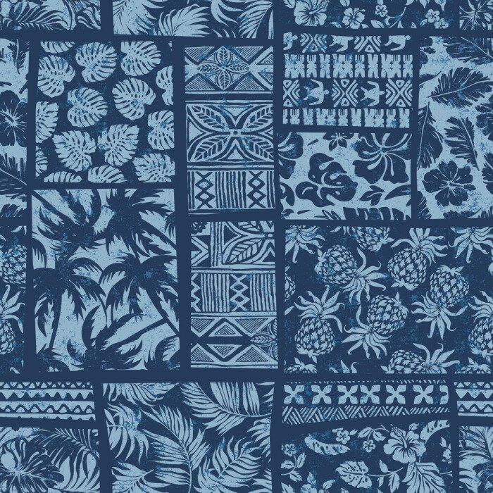 Tapete Blaues Patchwork im hawaiianischen Stil
