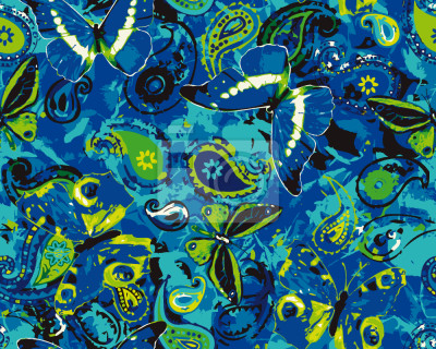 Tapete Blaugrüne Schmetterlinge mit Blumen