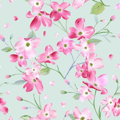 Tapete Blühender Frühlings-Blumen-Muster-Hintergrund. Nahtloser Mode-Druck im Vektor