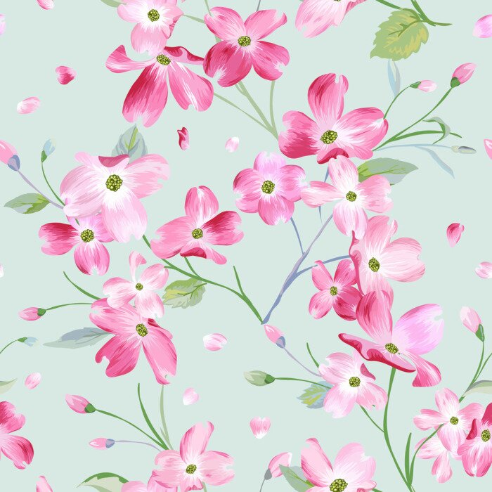 Tapete Blühender Frühlings-Blumen-Muster-Hintergrund. Nahtloser Mode-Druck im Vektor