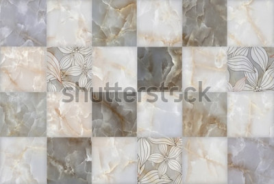 Tapete Blumen auf Marmor-Mosaik