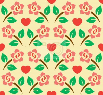 Tapete Blumen Bl?tter und Herzen minimalistische Grafik