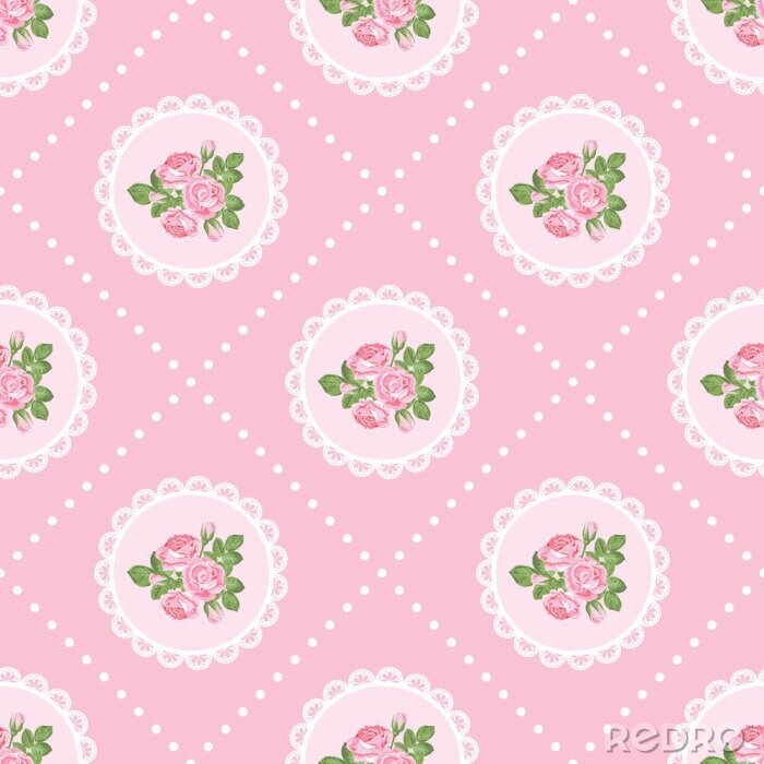 Tapete Blumen im schäbigen Stil auf einem rosa Hintergrund