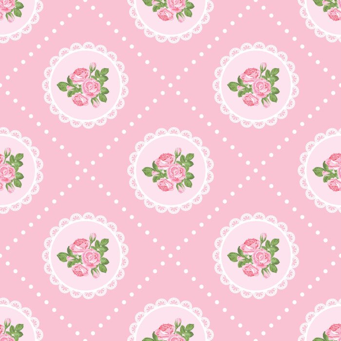 Tapete Blumen im schäbigen Stil auf einem rosa Hintergrund