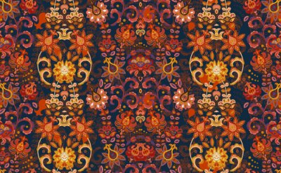 Tapete Blumen in Rottönen im orientalischen Stil