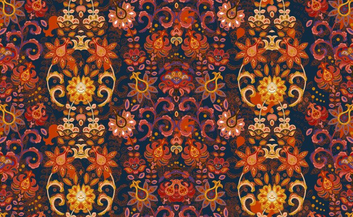 Tapete Blumen in Rottönen im orientalischen Stil