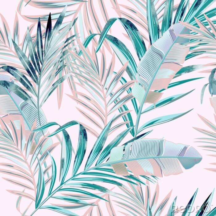 Tapete Blumenmuster des Modevektors mit tropischen Palmblättern