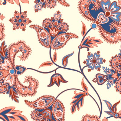 Tapete Blumenmuster. Flourish Retro-Hintergrund. Zweig mit fantastischen Blumen und Blätter