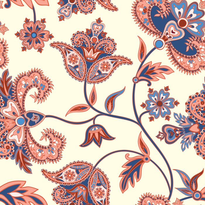 Tapete Blumenmuster. Flourish Retro-Hintergrund. Zweig mit fantastischen Blumen und Blätter