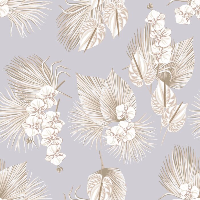 Tapete Boho-Blumen auf einem pastellvioletten Hintergrund