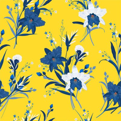 Tapete Bouquet des nahtlosen Musters der Orchideenblume im handgezeichneten Vektorwildgartenhintergrund, Design für Mode, Stoff, Netz, Tapete und alle Drucke