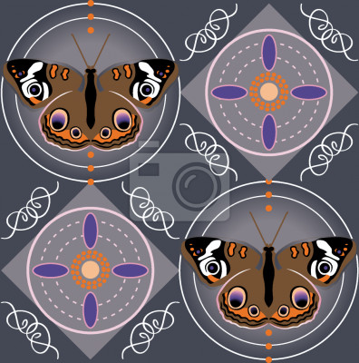 Tapete Braune Schmetterlinge und bunter geometrischer Hintergrund