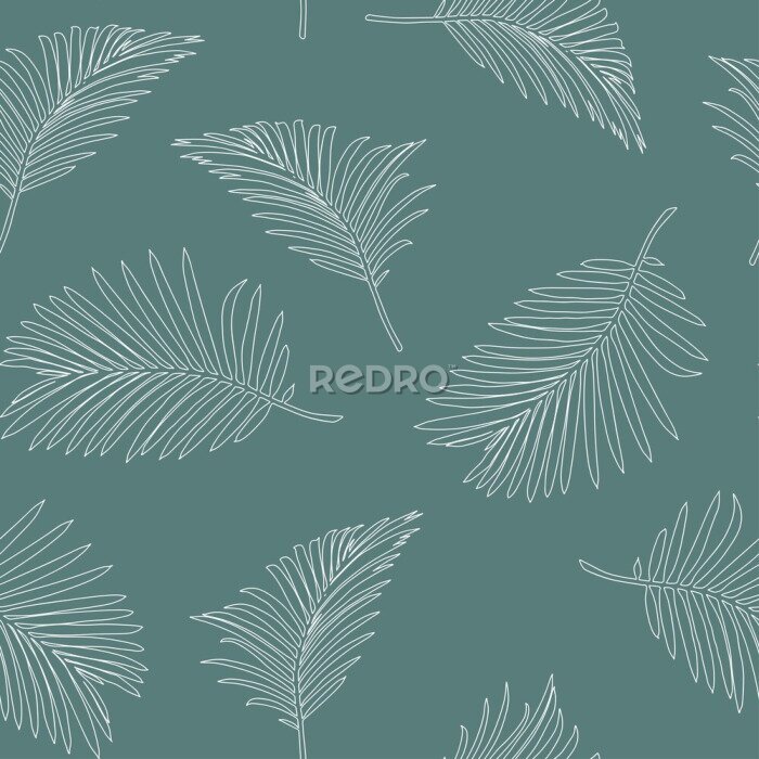 Tapete Breite Palmenblätter mit weißer Linie gezeichnet
