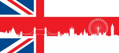 Britische Flagge mit sehr detaillierte Silhouette Skyline von London