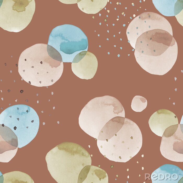 Tapete Brown clay seamless pattern illustration with watercolor pink, beige and blue spots and blemishes. Will be good for decor a postcard, posters, gift decor, wrapping paper, gift boxes, fabric and etc.