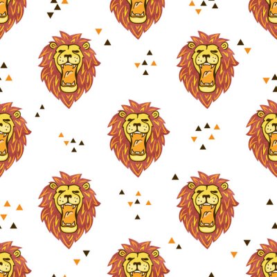 Tapete Brüllende Löwen und Dreiecke auf weißem Hintergrund