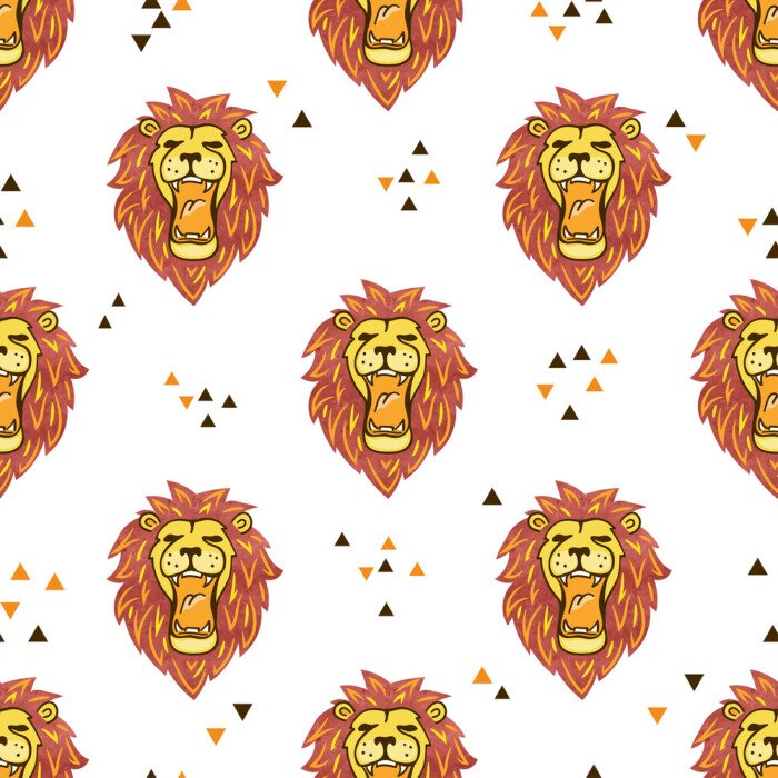 Tapete Brüllende Löwen und Dreiecke auf weißem Hintergrund