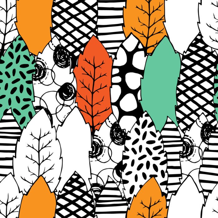 Tapete Bunt sortierte Blätter mit Mustern