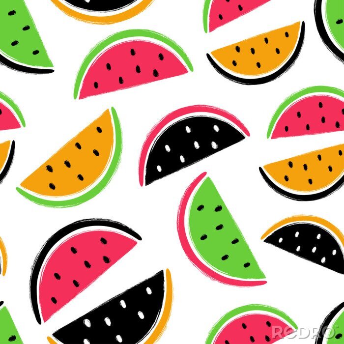 Tapete Bunte abstrakte Wassermelonen auf weißem Hintergrund