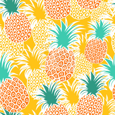Tapete Bunte Ananas auf gelbem Hintergrund