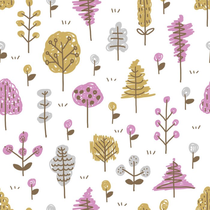 Tapete Bunte Bäume und Blumen