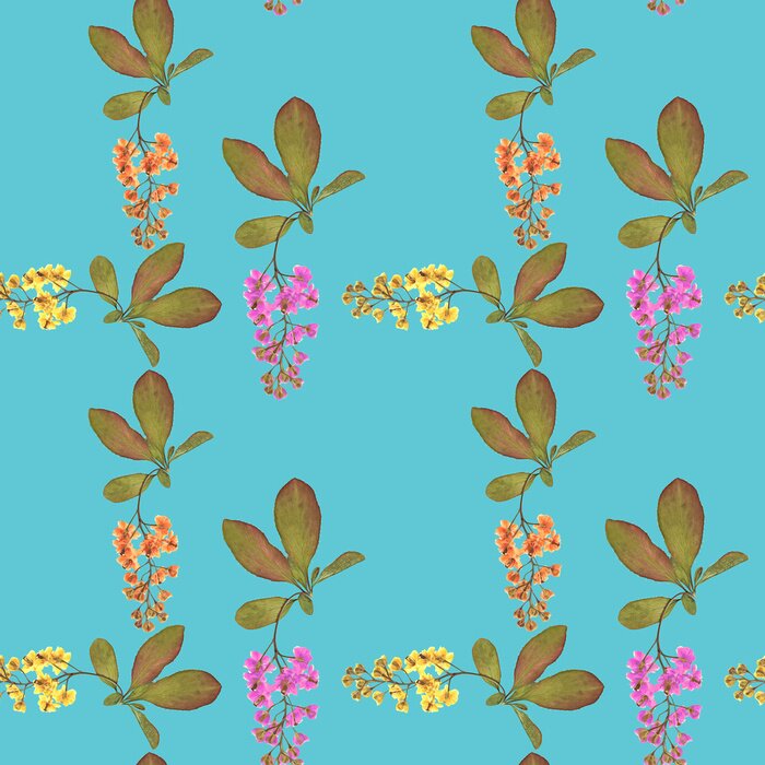 Tapete Bunte Blumen mit Weidenblättern