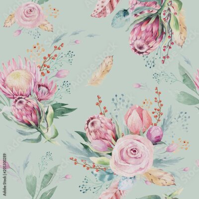 Tapete Bunte Blumensträuße auf pastellfarbenem Hintergrund