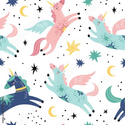 Tapete Bunte Feen-Einhörner