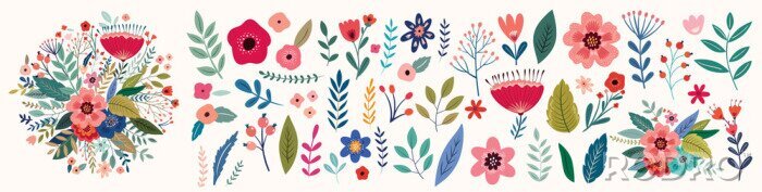 Tapete Bunte Feldblumen auf weißem Hintergrund