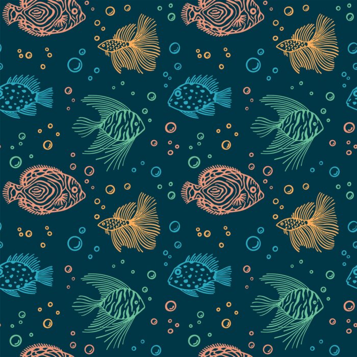 Tapete Bunte Fische mit Blasen