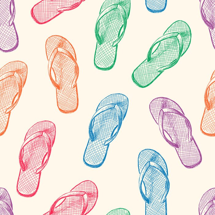 Tapete Bunte Flip-Flops auf beigem Hintergrund